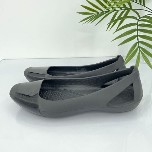 CROCS Women's Sienna Ballet Flats Size 7 Black Rubber Slip On Shoe Square Toe - Picture 4 of 8
